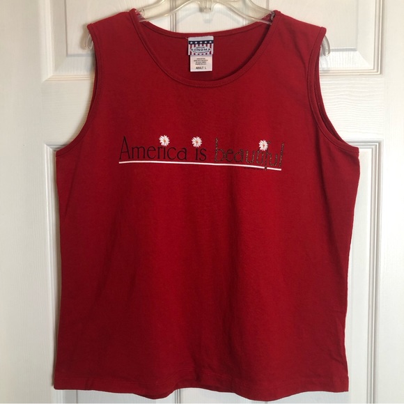 Genuine Sonoma Jean Company Vintage Red AMERICA IS BEAUTIFUL Sleeves Top. Size L - Picture 1 of 9